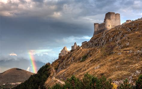 Wallpaper : landscape, sea, Italy, hill, rock, building, ruin, castle ...