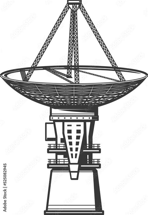 Radar dish with antenna isolated monochrome icon Stock Illustration ...