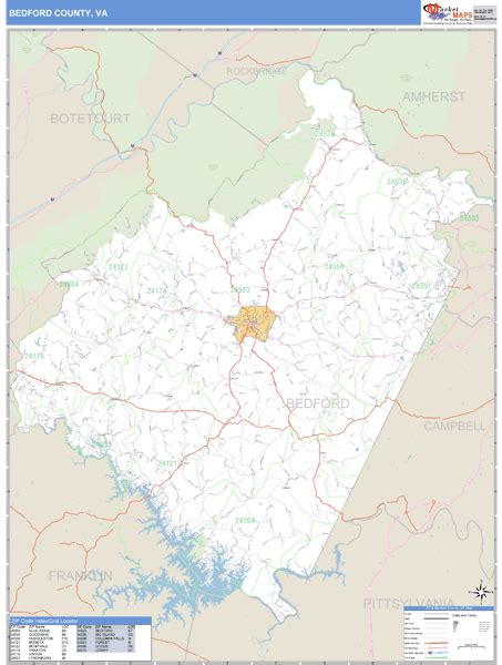 Bedford County, Virginia Zip Code Wall Map | Maps.com.com