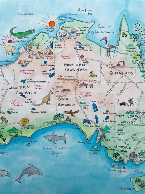 A3 Australian Map Original Art Water Colour Map Tourist | Etsy