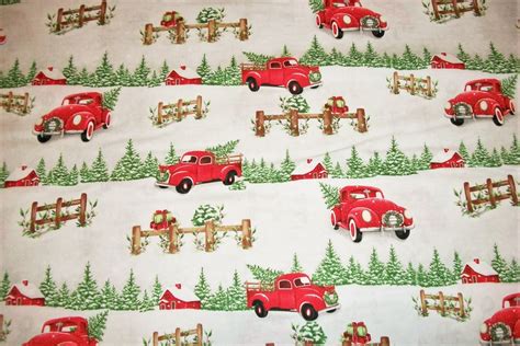 Red Truck Fabric Christmas Fabric by the Yard Holiday - Etsy