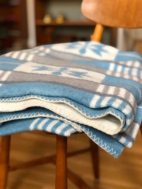 XL Tidstrand solebo Wool throw blanket white blue grey tones wool blanket throws vintage retro ...