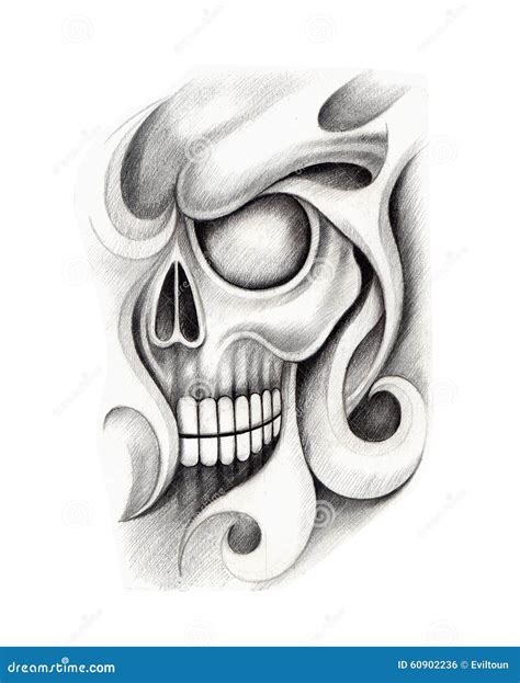 Art skull tattoo. stock illustration. Illustration of concept - 60902236