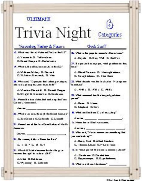 Trivia Night Fun, 6 Different Categories - Etsy