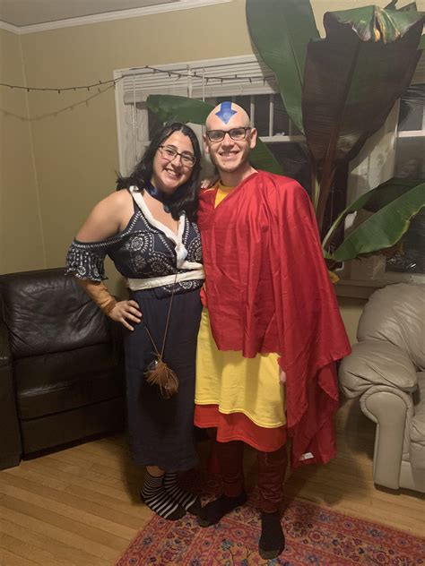 My girlfriend and I made adult Aang and Katara Halloween costumes! : TheLastAirbender