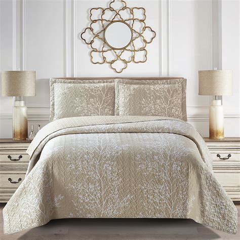 Odette Beige Luxury Print Lightweight Reversible Oversize Quilt ...