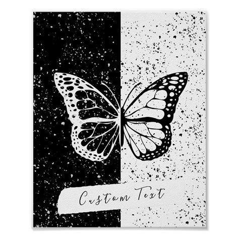 Black & White Elegant Pretty Butterfly Custom Text Poster Size: 8" x 10". Gender: unisex. Age ...