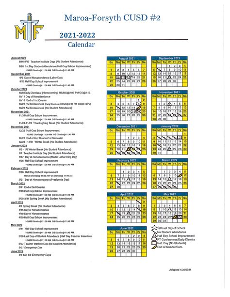 2021-2022 School Calendar