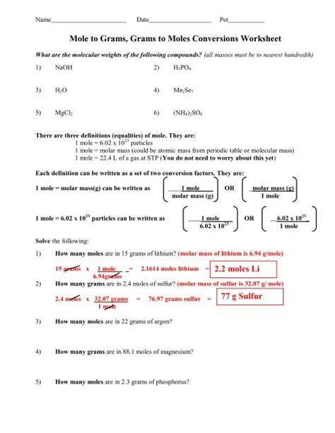 Mole Calculations Practice Worksheet Answers - Ivuyteq