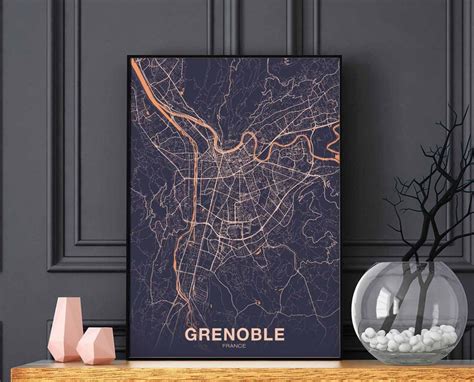 GRENOBLE France Map Poster Colors Hometown City Print Modern - Etsy