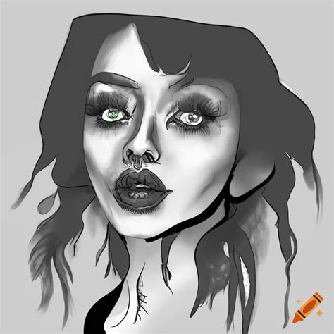 Flat black and white halloween witch illustration