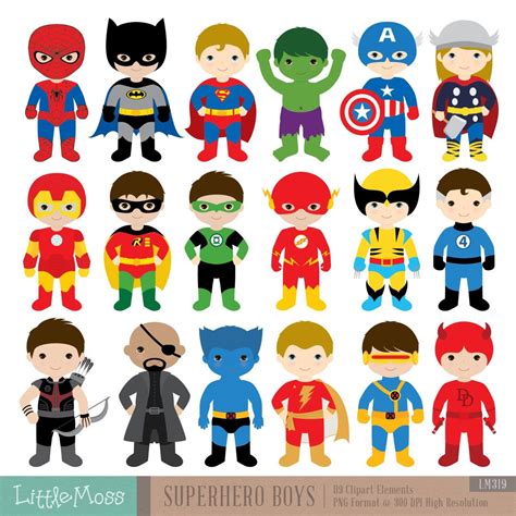 18 Boys Superhero Costumes Clipart Superheroes Clipart | Etsy | Super herói, Fantasia de super ...