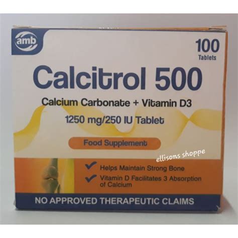 Calcitrol 500 Calcium Carbonate + Vitamin D3 Box of 100 Tablets ...