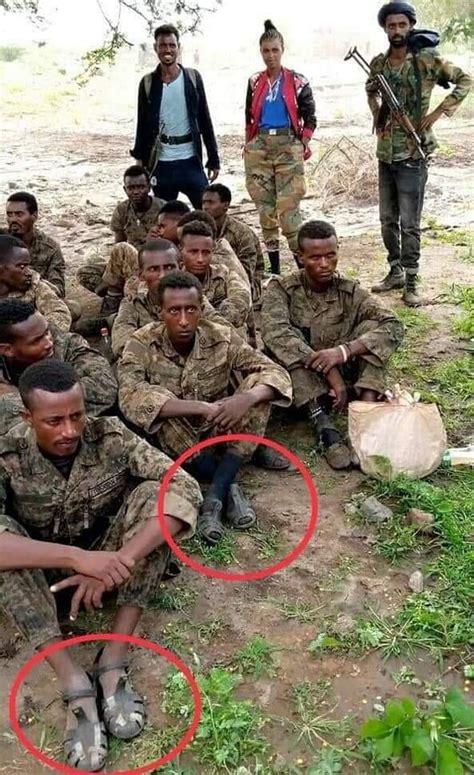 Soldiers from Eritrea wearing an Ethiopian military uniform surrendered to the TDF. - Mereja Forum