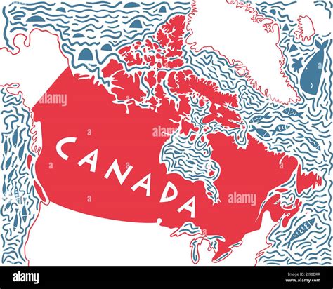 Vector hand drawn stylized map of Canadian region. Canada travel illustration. North America map ...
