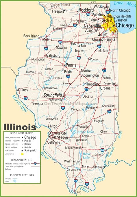 Illinois highway map - Ontheworldmap.com