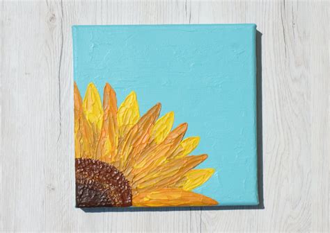 Sunflower Painting, Sunflower Artwork, Small Painting, Tiny Painting, Palette Knife Painting on ...