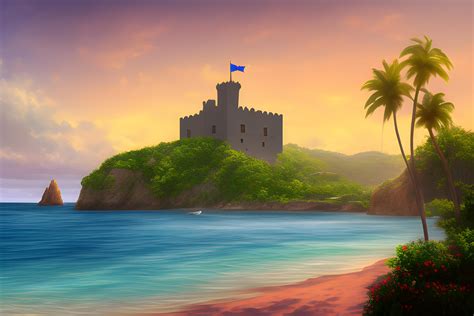 Spanish castle with the view of a caribbean beach | Wallpapers.ai