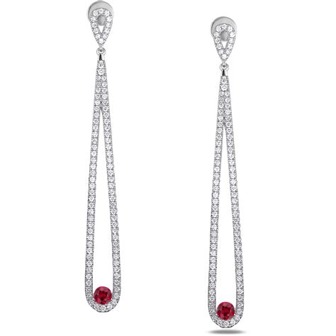 Ruby & Diamond Drop Earrings in 14K White Gold | Lugaro