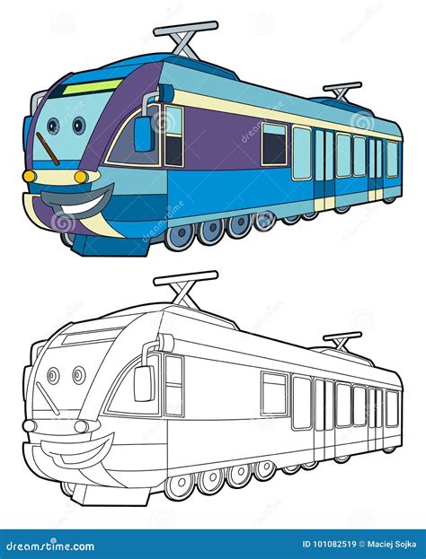 Cartoon Fast Electric Train Smiling - Coloring Page Stock Illustration ...