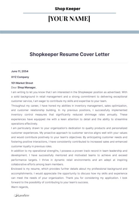 Free Shopkeeper Resume Cover Letter Template - Edit Online & Download | Template.net