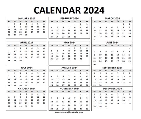 2024 Calendar printable- 12 months calendar on one page ...