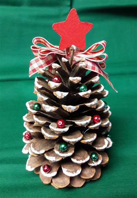 Pine Cone Christmas Tree Large Pine Cone Natural Tones With Red and Green Embellishment One of a ...