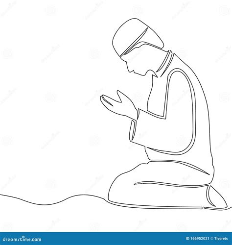 Continuous Line Drawing Islamic Praying Concept Stock Vector ...