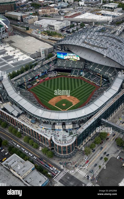 aerial view of Safeco Field retractable roof baseball stadium, Seattle ...