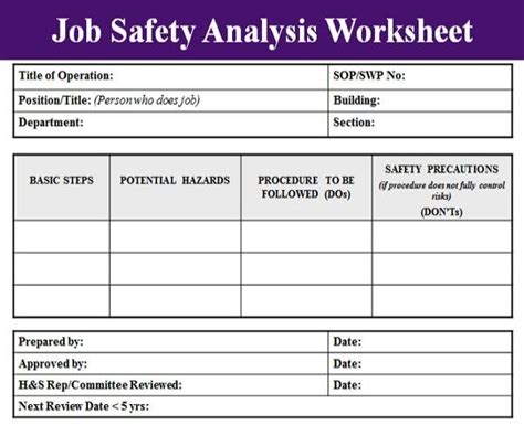 Job Safety Analysis Template - Free Excel Templates | Exceltemple