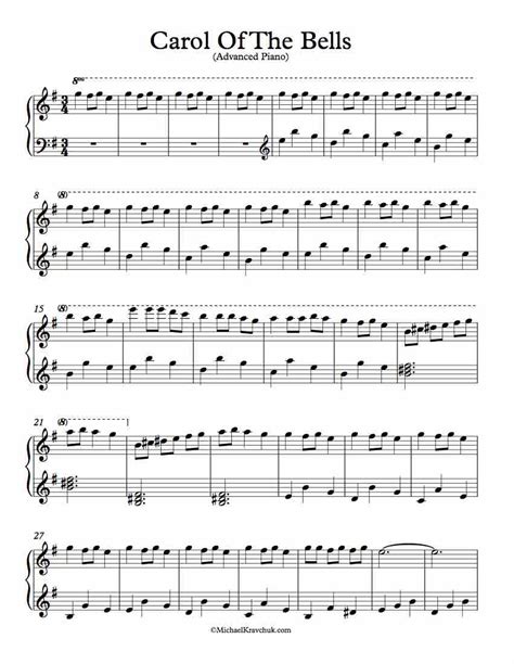 Free Piano Arrangement Sheet Music – Carol Of The Bells – Michael Kravchuk