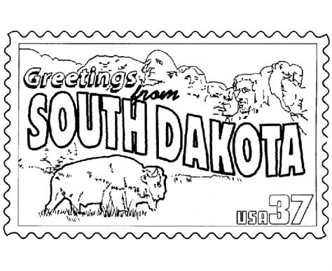 USA-Printables: South Dakota State Stamp - US States Coloring Pages