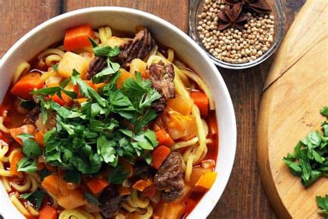 Lagman Recipe - Uzbek Beef Noodle Soup - Leelalicious