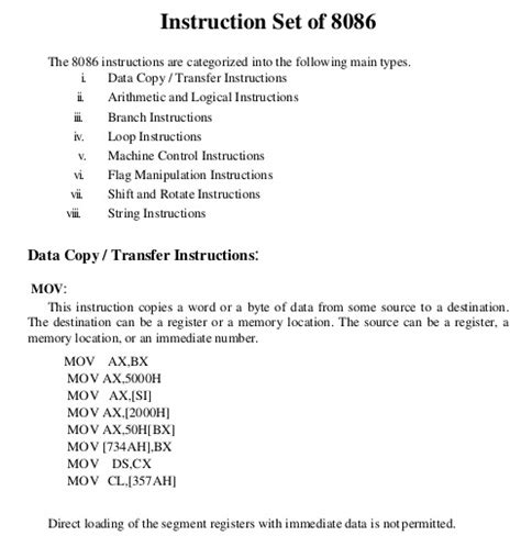 8086 Instruction Set - EEEGUIDE.COM