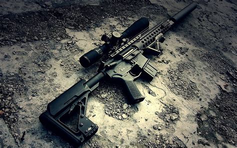 HD wallpaper: Automatic AR-15 Assault rifle, black and brown assault rifle | Wallpaper Flare