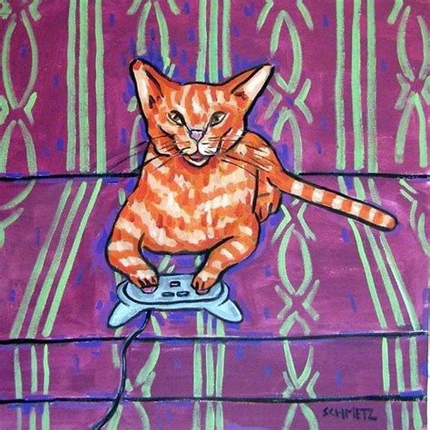 cat tile cat art Orange Cat Playing Video Games Art TIle