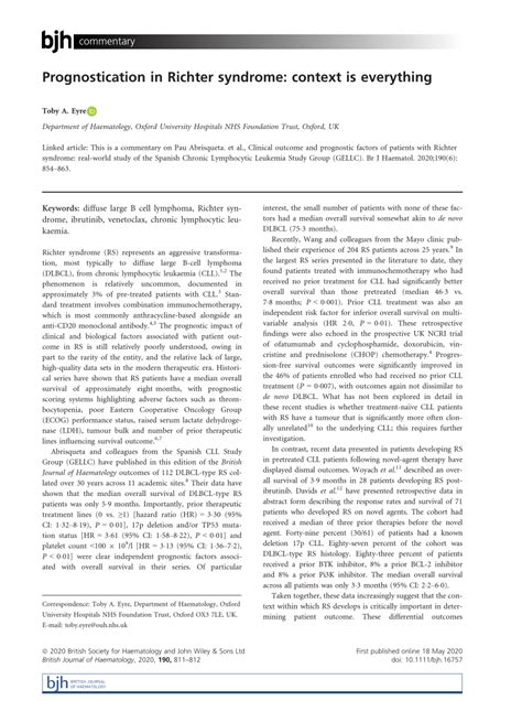 (PDF) Prognostication in Richter syndrome: context is everything