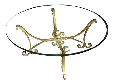 Vintage Spanish Style Gold Wrought Iron Coffee Table Round Beveled Glass Top on Chairish.com ...
