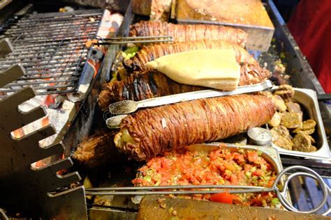 Turkish Street Food Kokorec Made with Sheep Bowel. Roasting, Istanbul ...