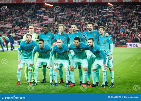 BILBAO, SPAIN - JANUARY 05: Barcelona Players Pose for the Press in the ...