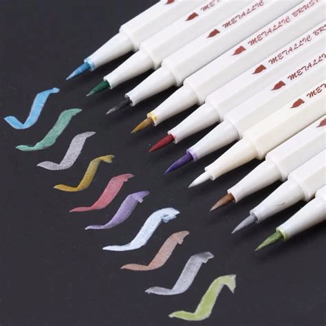 Sta brush metallic calligraphy marker on black paper felt fine round tip metal brilliant color ...