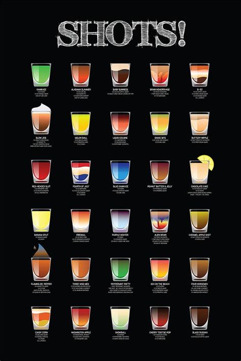 Shots! Drinking Art Chart Poster 24x36 inch 650399104201 | eBay