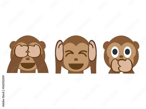 Gandhi's three monkey emoji vector set design. Isolated See-No-Evil Monkey, Hear-No-Evil Monkey ...