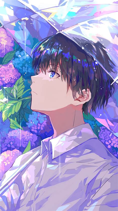 Anime Guy, Handsome, Raining, Umbrella, Flower HD Phone Wallpaper ...