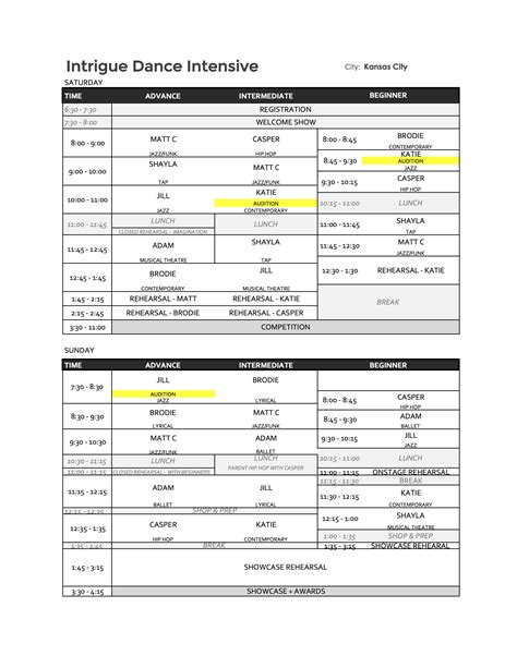 Kansas City Class Schedule - Intrigue Dance Intensive