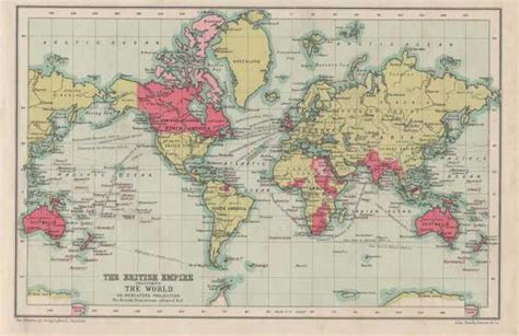 Map of British Empire, throughout, The World, 1905, British Possessions coloured Red, by John ...