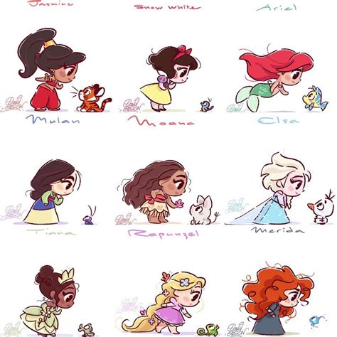 Disney Chibi Drawing These Chibi Drawings@princekido Of The #disney Girls Are Too | Princesas ...