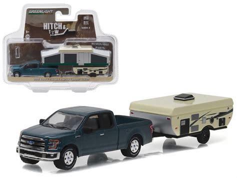 2015 Ford F-150 Pickup Truck and Pop-up Camper Trailer Hitch & Tow Series 8 1/64 Diecast Model ...