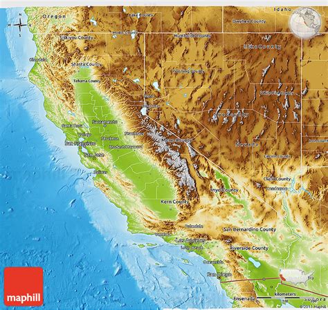 Physical 3D Map of California