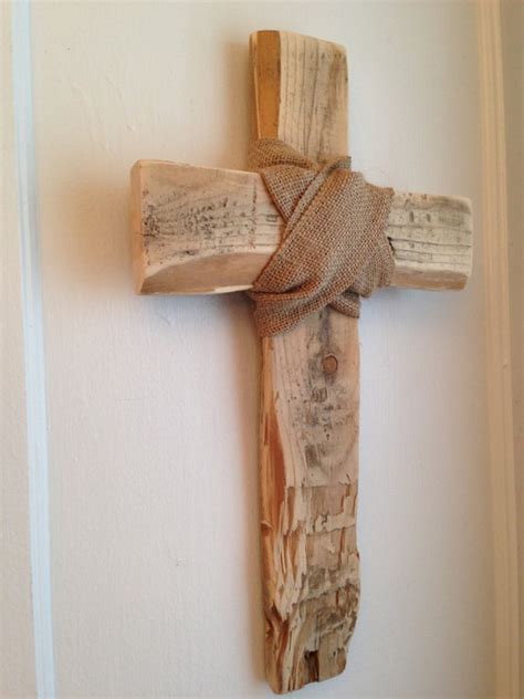 Distressed Rustic Cross Wall Art Hanging Wrapped in Burlap